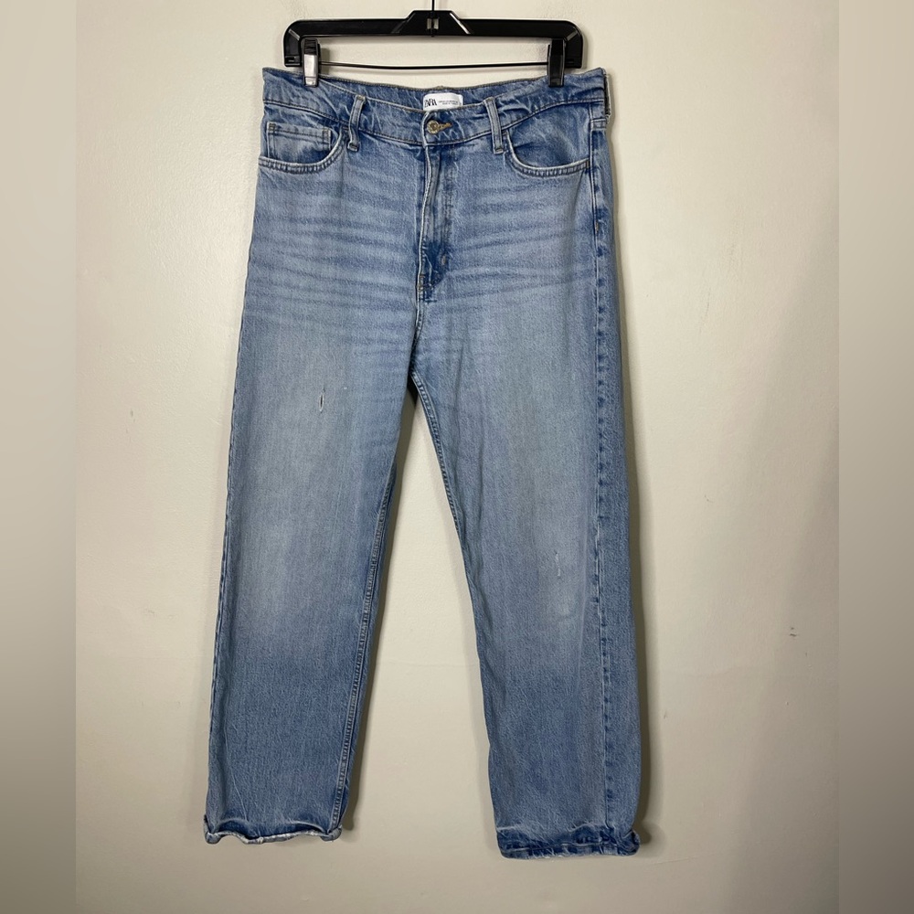 Zara Woman’s High waist Barrel Wide Leg Jeans In Medium Wash Sz 10